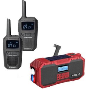 Albrecht Noodset PMR-Advanced: Outdoor radio-apparaten + zwengelradio incl. lader, batterijen, 29611, met SOS-noodoproep, zonnepaneel, IP67 waterdicht