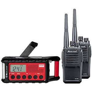 Midland Noodset PMR-Premium: G15 Pro radioapparatuur + zwengelradio incl. koffer, opladers, batterijen, 29612, met SOS-morsecode-functie, ultrasone hondenfluitje en zonnepaneel