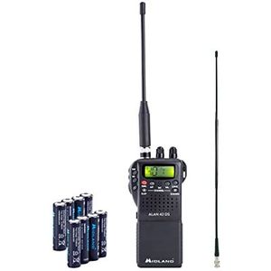 Midland Alan 42 DS CB draagbare radio met Hyflex CL 27 BNC 29613 antenne, 8 x 1800 mAh batterijen, draagbare CB-radio met digitale Squelch, autostekker en oplader, 54 cm BCN-antenne, AM/FM 4 W