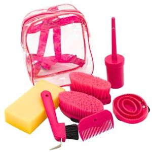 PFIFF 103105 Reinigingsrugzak, schoonmaaktas, doorzichtige rugzak, reinigingsset voor kinderen, kinderpoetsset, 7-delige poetsset, roze