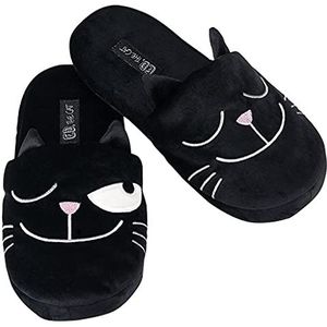 moses. Unisex Ed, The Cat pantoffels – zachte slippers voor thuis, slippers in kattendesign, met antislipzool, schoenmaat 36-42, zwart, één maat, zwart, Eén maat