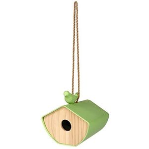 moses. Blad & bloesem vogelhuisje, klein huis om op te hangen op het balkon, terras of in de tuin, hangend vogelhuis van hout en bamboe, hout en groen