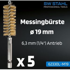 SW-Stahl 62330L-M19 messingborstels, ø 19 mm 5 stuks