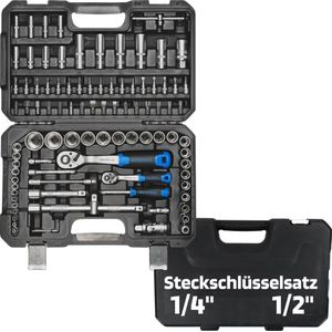 SW-Stahl 07797L Dopsleutelset 97-delig, notendoos met ratel 1/4"", 1/2 inch zeskant, gereedschapskoffer, ratelkast, autoratelkast, steeksleutel- en bitset