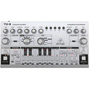Behringer TD-3-SR Analoge synthesizer met VCO, VCF, 16-staps sequencer, bass line, vervormingseffecten en 16-stemmige poly chain
