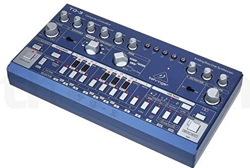 Behringer TD-3-BU analoge baslijnsynthesizer met VCO, VCF, 16-staps sequencer, vervormingseffecten en polyketting met 16 stemmen, compatibel met pc en Mac