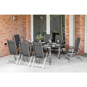 MERXX Tuin-eethoek Ferrara 8 klapstoelen, uittrekbare tafel (9-delig)