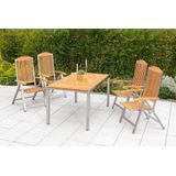 Merxx Keros Set 5-delig, 4 inklapbare stoelen, 1 tafel 150 x 90 cm, roestvrij staal/acaciahout. - beige Roestvrij staal 50240-011