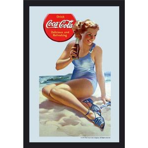 empireposter - Coca Cola - Pin Up versie 2 - grootte (cm), ca. 20x30 - Bedrukte spiegel, NIEUW - beschrijving: - Bedrukte wandspiegel met zwart kunststof frame in houtlook -