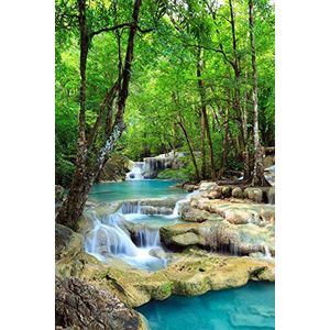 Watervallen - Erawan watervallen in het Kanchanaburi Nationaal park in Thailand - Blue Water - Nature Paradise poster - maat cm