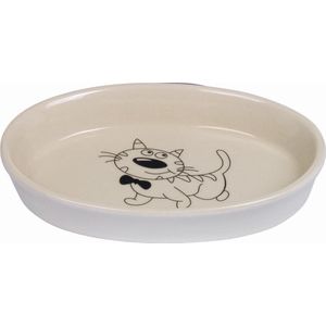 Nobby Eetbak Kat Ovaal met Opdruk Creme / Beige 17 X 11 X 2,5 cm