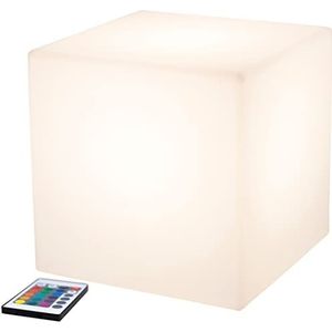 8 seasons design Shining Cube LED kubus (33 cm) wit, met kleurwisselaar (15 kleuren), incl. LED-lampen, verlichte kubus voor buiten en binnen, als decoratie, tafel of kruk
