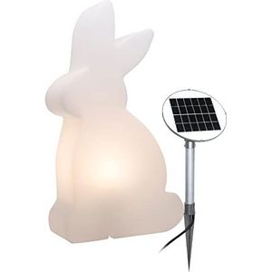 8 seasons design | LED buitenlamp haas Solar Shining Rabbit (50 cm groot, warm wit, schemeringssensor, extern paneel, tuinverlichting, outdoor) wit