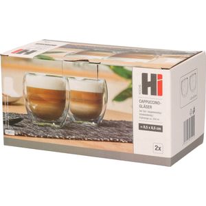 Set van 2x stuks dubbelwandige koffieglazen/theeglazen 250 ml - 25 cl - Thee/koffie drinken - Glazen voor thee en koffie