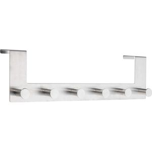 RVS deurkapstok/rek met 6 ophanghaken 39 cm - Handdoekenrek met haken voor aan de deur