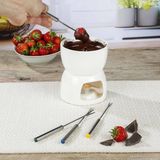 HI - Fondue Set - Wit - Porselein - Dia 12 cm - 4 Fondue Vorken - Voor Chocolade/Kaas