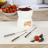 HI - Fondue Set - Wit - Porselein - Dia 12 cm - 4 Fondue Vorken - Voor Chocolade/Kaas