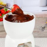 HI - Fondue Set - Wit - Porselein - Dia 12 cm - 4 Fondue Vorken - Voor Chocolade/Kaas