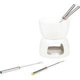 HI - Fondue Set - Wit - Porselein - Dia 12 cm - 4 Fondue Vorken - Voor Chocolade/Kaas