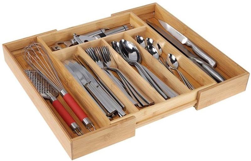 HI - Bestekbak - Bamboekleur - Bamboe en MDF - Uitschuifbaar