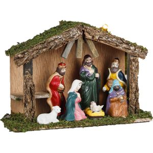 Kerststal- inclusief 7 kerststal beelden - 30 x 10 x 21 cm