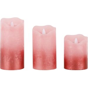LED kaarsen/stompkaarsen set - 3x stuks - roze - half metallic - LED kaarsen
