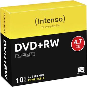 Intenso DVD+RW onbewerkte onderdelen, herbruikbaar, 4,7 GB, 4x snelheden, 10 slim case