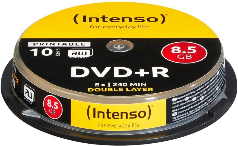 1x10 Intenso DVDR 8.5GB 8x Speed. Dubbel Laags Printable