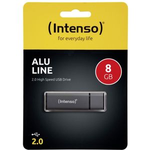 Intenso USB 2.0 Stick 8GB, Alu Line, antraciet (R) 28MB/s, (W) 6.5MB/s, blisterverpakking