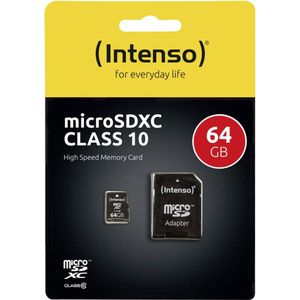 Micro SD geheugenkaart met adapter INTENSO 3413490 64 GB Klasse 10