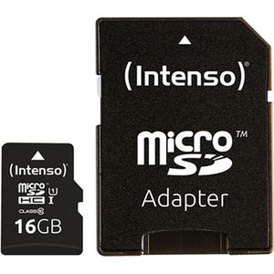 Micro SD geheugenkaart met adapter INTENSO 34234 UHS-I Premium Zwart Inhoud 16 GB