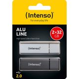 (Intenso) Alu Line USB-stick - 32GB - USB 2.0 - zilver/antraciet - 2-PACK