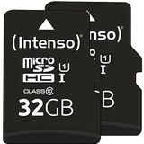 Intenso Micro-SDHC-geheugenkaart (2 x 32 GB, klasse 10, UHS-I, met SD-adapter tot 90 MB/s) zwart