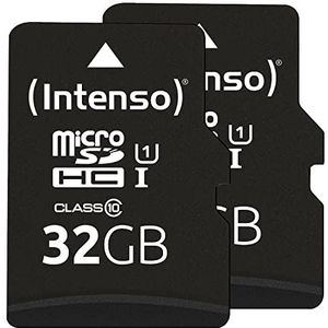 Intenso Premium microSDHC 2x32GB, Class 10 UHS-I geheugenkaart incl. SD-adapter (tot 90 MB/s) zwart