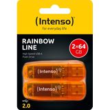 (Intenso) Rainbow Line USB stick - 64GB - USB 2.0 - oranje - 2-pack