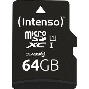 Intenso 64GB MicroSDXC Speicherkarte (10 und U1, 90,00 MB/s Lesegeschwindigkeit, Geeignet für Full-HD Videoaufnahmen)