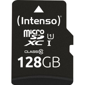 Intenso microSDXC-kaart 128 GB, prestatie, klasse 10, U1 (R) 90 MB/s, (W) 10 MB/s, SD-adapter, blist