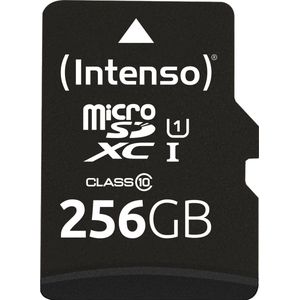 Intenso microSDXC 256GB Klasse 10 UHS-I U1 Prestaties (microSDHC, 256 GB, U1, UHS-I), Geheugenkaart, Zwart