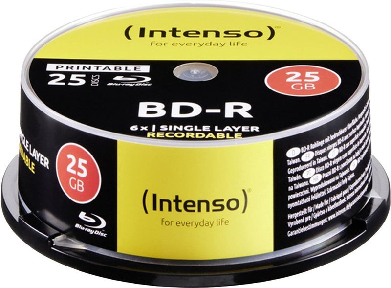 Intenso Blu-ray BD-R SL Disc 25GB 25 Stuks Spindel Bedrukbaar