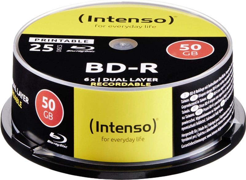 Intenso Blu-ray BD-R DL Disc - 50 GB - 25 Stuks - Bedrukbaar