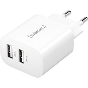 Intenso Power Adapter W24AA, USB-A-oplader met 2 USB-A-poorten, 24 W, wit