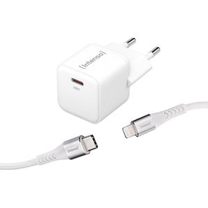Intenso - W30C GaN - Power Adapter - Wit - 30 Watt - USB-C naar Lightning Kabel