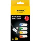 Intenso - Basic Line - USB-sticks - 5 x 16 GB - USB 2.0 - Geel Groen Zwart Blauw Oranje