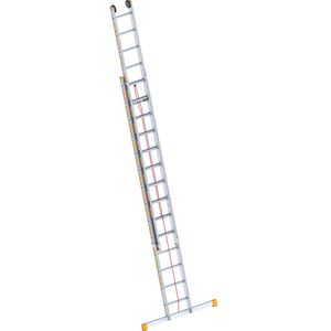 Layher Aluminium optrekladder, 2-delig, uittrekbaar, incl. dwarsbalk, 2 x 14 sporten