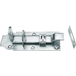 Connex Slotvergrendeling, 75 x 200 mm, gebogen met sluitplaat verzinkt, deurgrendel, klink/schuifslot/handvat om te sluiten/deurslot/beslag/DYB2206021, blauw verzinkt
