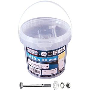 Connex Zeskantschroeven M10 x 90 mm - 10 stuks - zeskantige aandrijving - verzinkt - voor alle constructies - incl. sluitringen, veerringen en moeren/schroefemmer / B30162, zilver