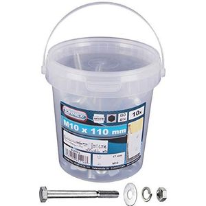 Connex Zeskantschroeven M10 x 110 mm - 10 stuks - zeskantige aandrijving - verzinkt - voor alle constructies - incl. sluitringen, veerringen en moeren/schroefemmer / B30163 zilver