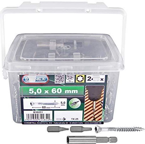 Connex - Terrasschroeven - 5,0 x 60 mm - 240 stuks - Verzonken Kop - Roestvrij Staal C1