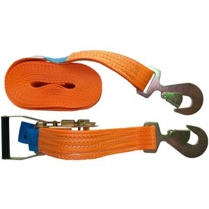 Connex Sjorband - tweedelig - 8 m x 50 mm -43000 kg maximale belastbaarheid - met spanratel & karabijnhaak - van polyester/spanriem/ladingbeveiliging/ratelgordel / B34417