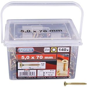 Conmetall - Universele Schroeven - 5,0 x 70 mm - Verzonken Kop - TX-Aandrijving - 160 Stuks
